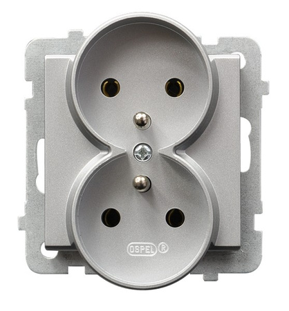 OSPEL SONATA GP-2RRZ/m/38 Gniazdo podwójne z uziemieniem srebro mat