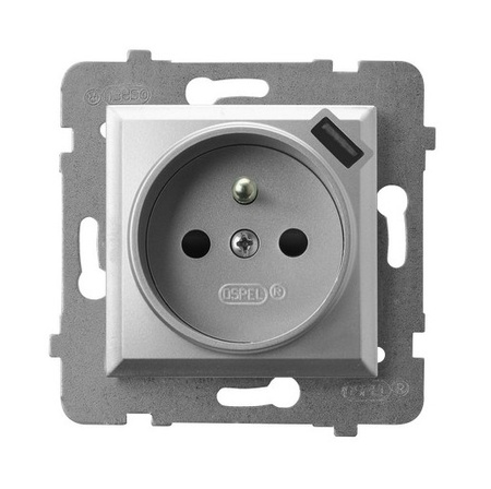 Ospel aria gp-1uzpusb/m/18 Gniazdo pojedyncze z uziemieniem z przesłonami torów prądowych, z ładowarką USB