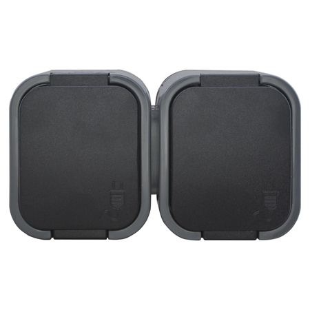 Gniazdo podwójne n/t 2x2P+Z, bryzgoszczelne z klapką B2, IP54, NT-6B2, szary/czarny