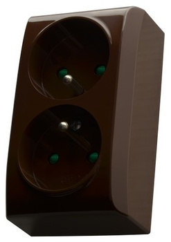 OSPEL BIS GN-2BZP/24 Gniazdo podwójne z uziemieniem z przesłonami brąz