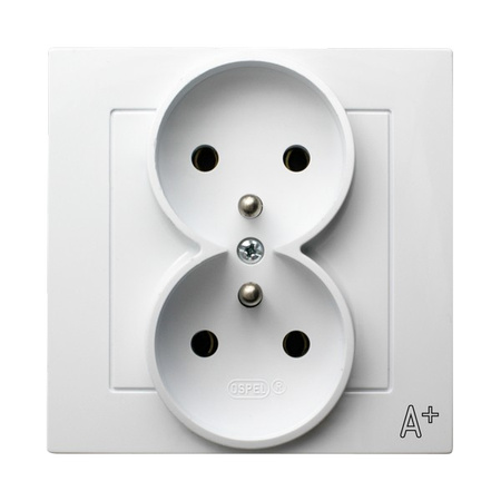 Ospel as ANTYBAKTERYJNY GP-2GAZ/00 Gniazdo podwójne z uziemieniem kompletne z ramką, produkt zawiera nanocząsteczki srebra