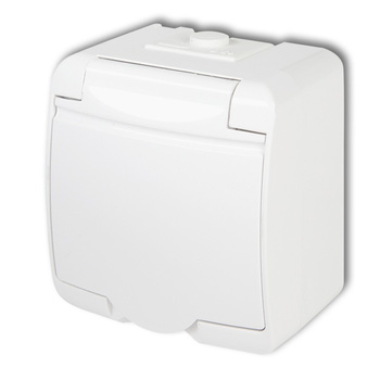 KARLIK JUNIOR  Gniazdo pojedyncze natynkowe hermetyczne z uziemieniem GHE-1 2P+Z klapka biała IP54