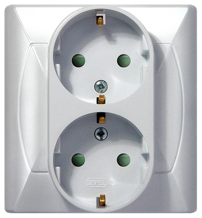 OSPEL AKCENT GP-2ASP/00 Gniazdo podwójne schuko z przesłonami torów