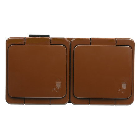 Gniazdo  podwójne2x2P+Z SCHUKO  bryzgoodporne z klapką w kolorze wyrobu IP44, SMART, brązowy