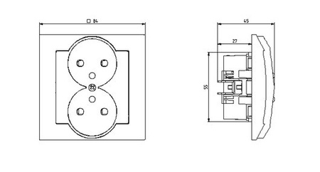 Ospel impresja GP-2YZP/27 Gniazdo podwójne z/u, przesłony, kompletne