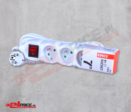 Emos p1417 przedłużacz 4 gniazda 7m z wyłącznikiem