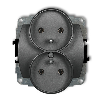 KARLIK TREND 11GPR-2zp  Gniazdo podwójne do ramki poziomej z uziemieniem 2x(2P+Z) (przesłony torów prądowych)