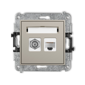 KARLIK MINI 60MGFK-3 Mechanizm gniazda antenowego poj. typu F (SAT) + gniazda komp. poj. 1xRJ45, kat. 6, 8-stykowy