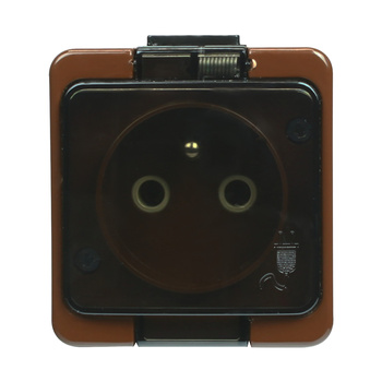 Gniazdo  pojedyncze 2P+Z bryzgoodporne z klapką dymną  IP44, SMART, brązowy