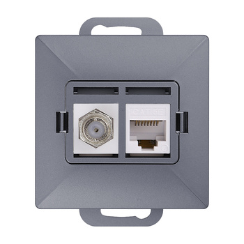 Gniazdo pojed. typu F + Gniazdo 1xRJ45 Cat6 Pearl, TV/F+RJ45/P, antracyt