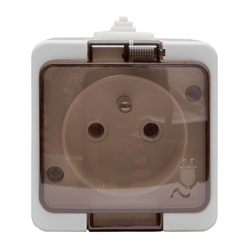 Gniazdo  pojedyncze 2P+Z bryzgoodporne z klapką dymną  IP44, SMART, biały