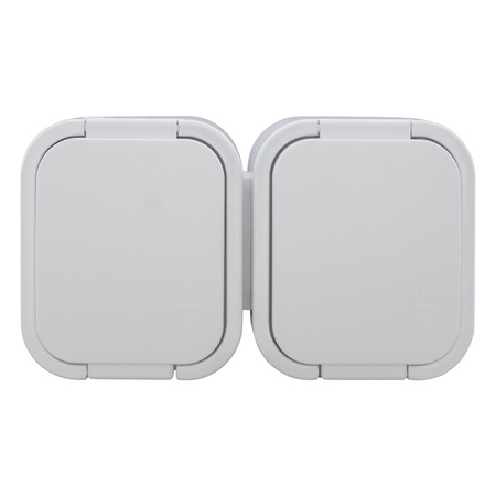 Gniazdo podwójne n/t 2P+Z, Schuko, bryzgoszczelne z klapką B2, IP54, NT-7B2, biały