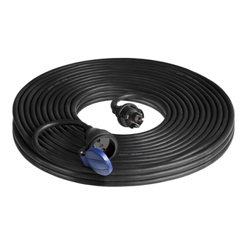 Przedłużacz warsztatowy bryzgoszczelny IP44, 1x2P+Z 30m, kabel gumowy olejoodporny H07RN-F 3x1,5mm², 230VAC/16A
