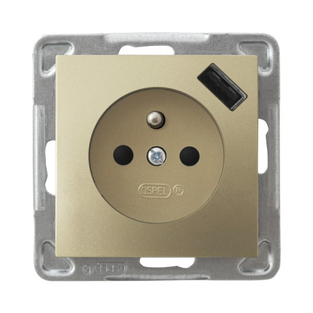 OSPEL IMPRESJA GP-1YZPUSB/m/28 Gniazdo pojedyncze z uziemieniem z przesłonami torów prądowych, z ładowarką USB