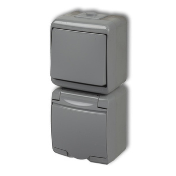 KARLIK JUNIOR 10WGHP-1 Łącznik jednobiegunowy z gniazdem pojedynczym z uziemieniem 2P+Z (klapka popielata; bez przesłon)