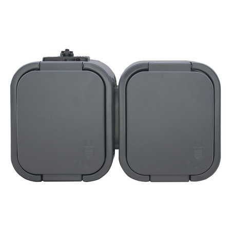 Gniazdo podwójne n/t 2x2P+Z, bryzgoszczelne z klapką B2, IP54, NT-6B2, szary