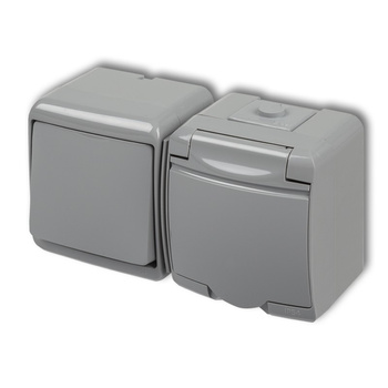 KARLIK JUNIOR 10WGHH-1p Łącznik jednobiegunowy z gniazdem pojedynczym z uziemieniem 2P+Z (klapka popielata; przesłony torów prądowych)