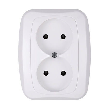 Gniazdo podwójne p/t 2x2p 16A, 250V, ATUT, biały