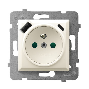 OSPEL ARIA GP-1UZPUSBAC/m/27 Gniazdo z/u uziemieniem, przesłony, ładowarka USB