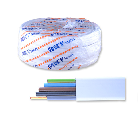 Przewód kabel YDYp 5x4 450/750V płaski biały  NKT 172153020C0100  100m
