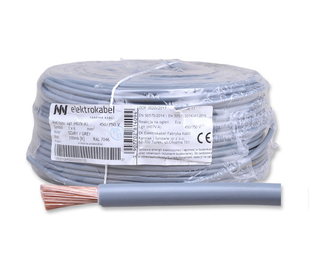 Przewód linka kabel H07V-K LGY 6mm2 450/750 V szary ELEKTROKABEL 50mb 5907702814094