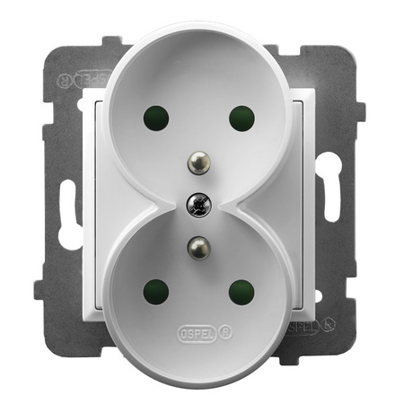 Ospel aria gp-2urazp/m/00 Gniazdo podwójne z uziemieniem z przesłonami torów prądowych, moduł bez ramki