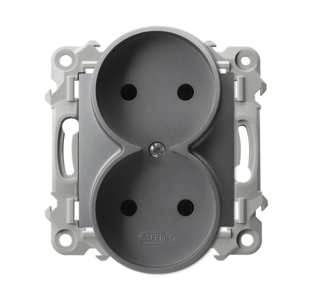 OSPEL SZAFIR GP-2ZR/m/70 Gniazdo podwójne moduł bez ramki szary