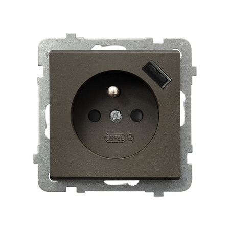 OSPEL SONATA GP-1RZPUSB/m/40 Gniazdo pojedyncze z uziemieniem z przesłonami torów prądowych, z ładowarką USB