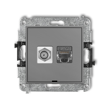 KARLIK ICON 27IGFKBO-5  Gniazdo antenowe pojedyńcze typu F (SAT) + gniazda komp. poj. 1xRJ45