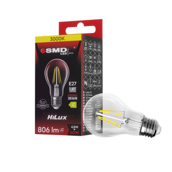 ŻARÓWKA E27 LED FILAME 4,8W WW CLEAR HiLux 4960