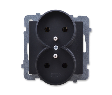 OSPEL AS GP-2GRZ/M/33 Gniazdo podwójne z uziemieniem czarny metalik