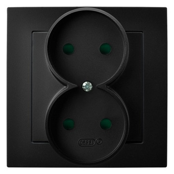 OSPEL AS GP-2GP/33 Gniazdo podwójne z przesłonami, kompletne czarny mat