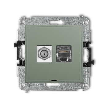 KARLIK MINI 61MGFKBO-5 Mechanizm gniazda antenowego poj. typu F (SAT) + gniazda komp. poj. 1xRJ45, kat. 6 ekranowany, 8-stykowy, bez pola opisowego