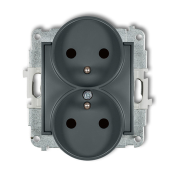 KARLIK MINI 28MGPR-2zp  Gniazdo podwójne do ramki z uziemieniem 2x(2P+Z) (przesłony torów prądowych)