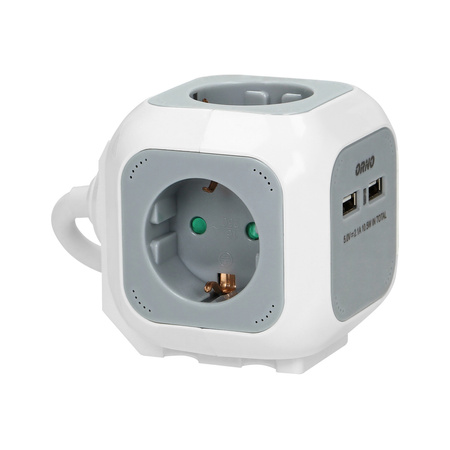 Przedłużacz 4 krotny 2P+Z (Schuko), ładowarka 2xUSB, 1,4m H05VV-F 3x1,5mm², szaro-biały