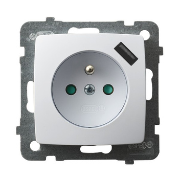 OSPEL KARO GP-1SZPUSB/m/00 Gniazdo z/u z przesłonami, z ładowarką USB