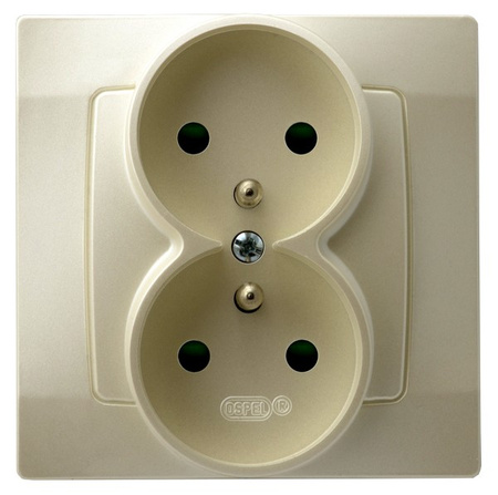 OSPEL KARO GP-2SZP/42 Gniazdo podwójne z uziemieniem z przesłonami torów prądowych, kompletne z ramką