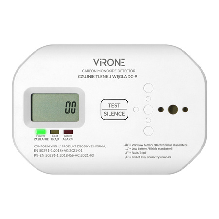 Bateryjny czujnik tlenku węgla (czadu), 2xAA, żywotność sensora 10 lat