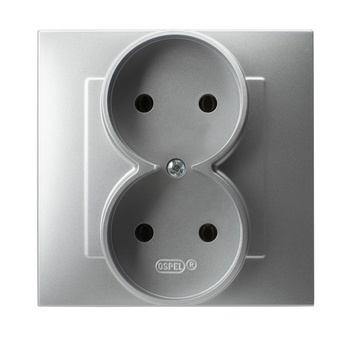 OSPEL SZAFIR GP-2Z/18 Gniazdo podwójne kompletne z ramką srebro