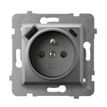 OSPEL ARIA GP-1UZPUSBAC/m/70 Gniazdo pojedyncze z uziemieniem z przesłonami torów prądowych, z ładowarką USB A+C