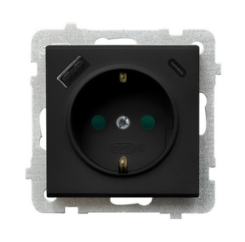 SONATA GP-1RSPUSBAC/m/33 Gniazdo pojedyncze z uziemieniem schuko z przesłonami torów prądowych, z ładowarką USB A+C
