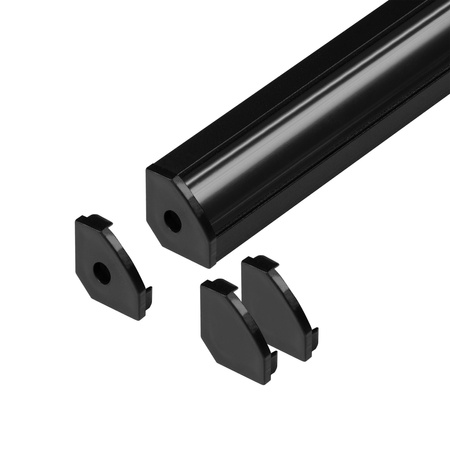 Zestaw: profil aluminiowy do taśm LED, 2000 x 18 x 18 mm, narożny, czarny, klosz czarny, 4 zaślepki