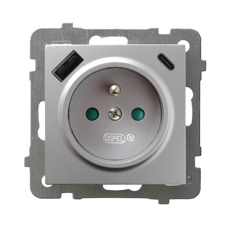 OSPEL AS GP-1GZPUSBAC/m/18 Gniazdo z/u uziemieniem, przesłony, ładowarka USB