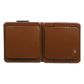 Gniazdo  pojedyncze 2P+Z bryzgood. z klapką w kolorze wyrobu+ Łącznik 1-biegunowy IP44, SMART, brązowy