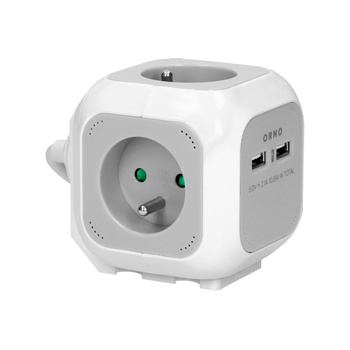 Przedłużacz 4 krotny 2P+Z, ładowarka 2xUSB, 1,4m H05VV-F 3x1mm², szaro-biały