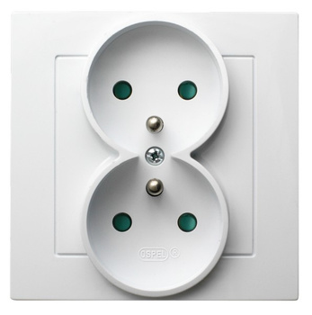 OSPEL AS GP-2GZP/00 Gniazdo podwójne z/u z przesłonami, kompletne biały