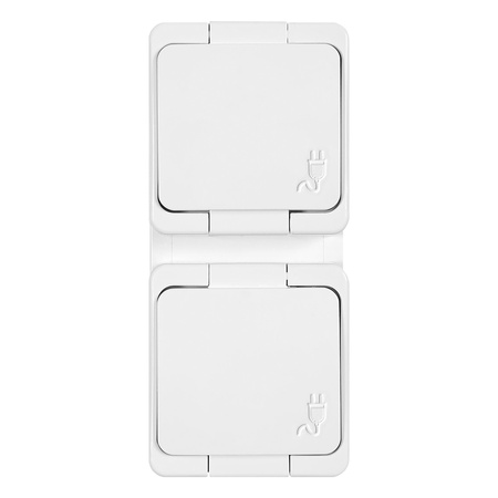 Gniazdo  podwójne 2P+Z bryzgoodporne z klapką w kolorze wyrobu  IP44 pionowe, SMART, biały