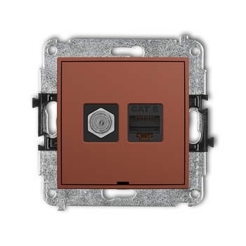 KARLIK MINI 63MGFKBO-3 Mechanizm gniazda antenowego poj. typu F (SAT) + gniazda komp. poj. 1xRJ45, kat. 6, 8-stykowy, bez pola opisowego