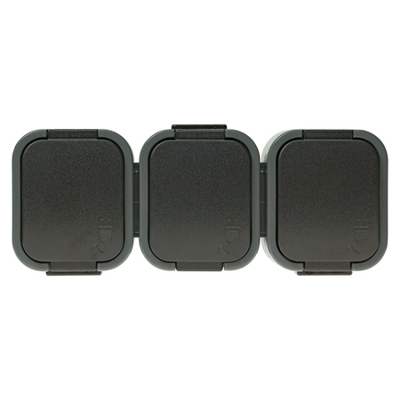 Gniazdo potrójne n/t 3x2P+Z, Schuko, bryzgoszczelne z klapką B2, IP54, NT-317 B2, szary/czarny