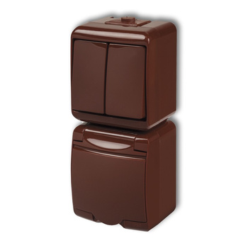 KARLIK JUNIOR 4WGHP-2p Łącznik świecznikowy z gniazdem pojedynczym z uziemieniem 2P+Z (klapka brązowa; przesłony torów prądowych)